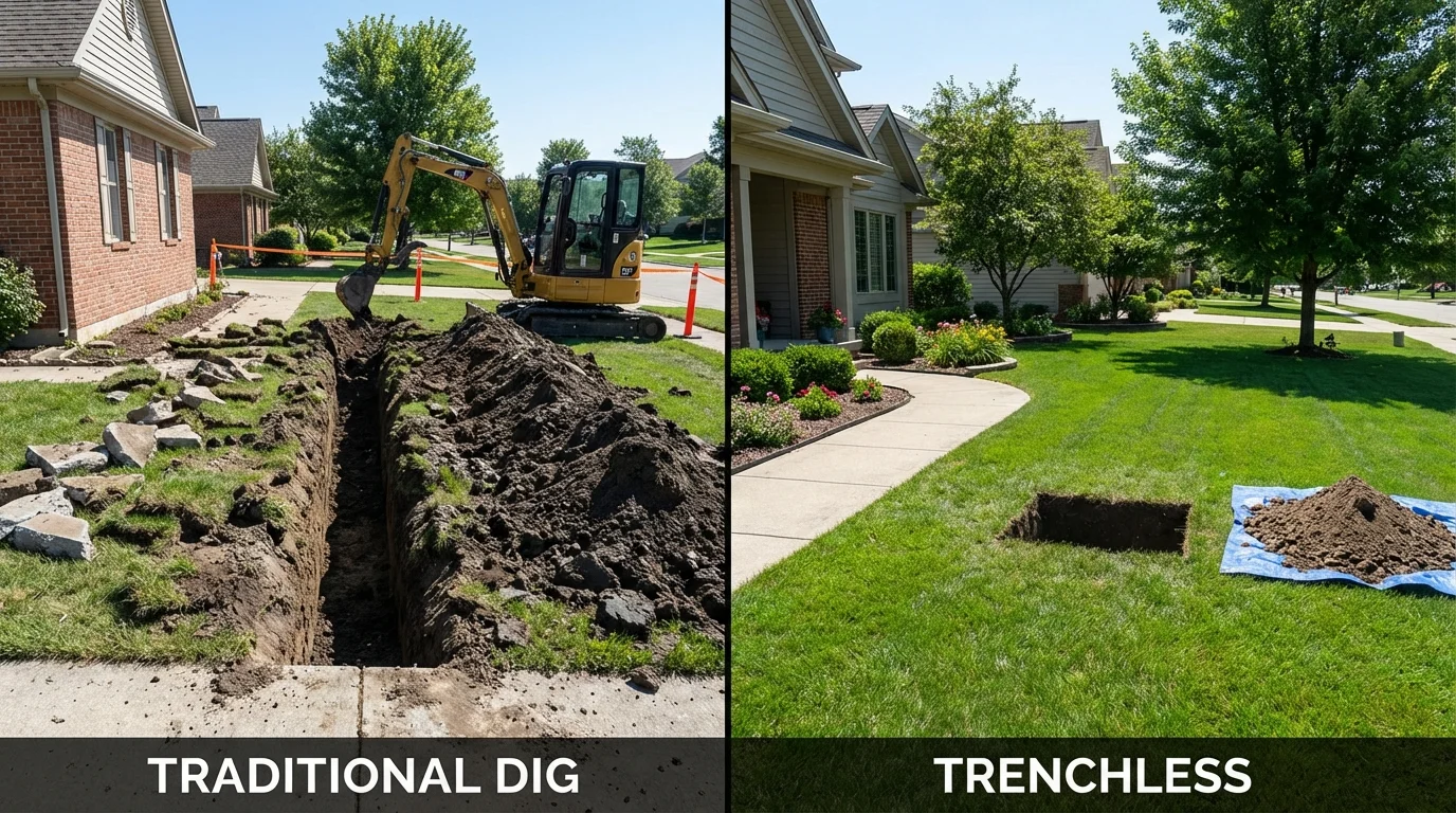 Trenchless sewer repair with minimal yard damage versus traditional excavation in Belleville, NJ